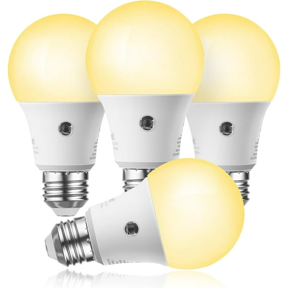 TRAHOO-Dusk to Dawn Light Bulbs, Outdoor LED Light Bulb, A19 LED Sensor Light Bulbs, Automatic On/Off, 2700K Warm White Glow, 800LM Bright Light Bulb, 9W(60W Equivalent), E26 Base, 4-Pack, UL Listed