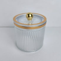 Tranlucent Apothecary Ribbed Geometric Etched Glass Jar W/Gold Metal Lid Cover for Bathroom Organization, Cotton Balls, Q Tips, and Small Accessories, Bathroom Storage