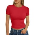 thumbnail image 3 of LISTHA Cropped Workout Tops for Women Short Sleeve Workout Slim Fit Crew Neck Shirt Y2k Tight Going Out Cropped T Shirts Red M, 3 of 7