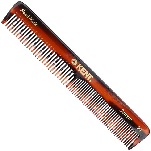 Kent 2T Peine de peluquería de doble diente de 6 pulgadas Peine de tocador de dientes finos y anchos para cabello Barba y bigote Peine de aseo para peinado de cabello grueso y fino para hombres, mujer