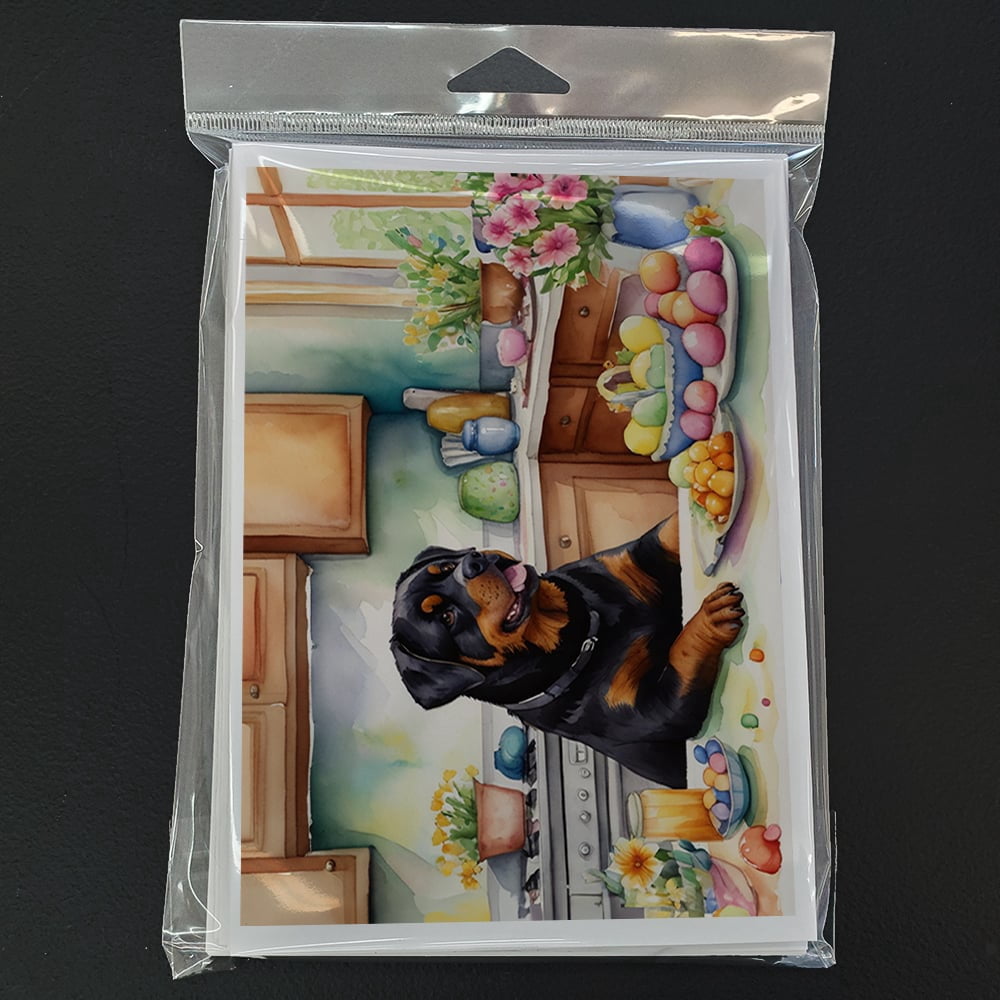 Carolines Treasures DAC6887GCA7P 5 x 7 in. Decorating Easter Rottweiler Greeting Cards - Pack of 8