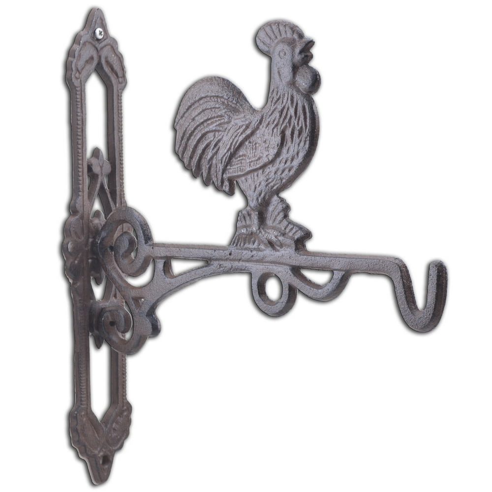 Crowing Rooster Cast Iron Plant Hanger Hook 10.75" Deep