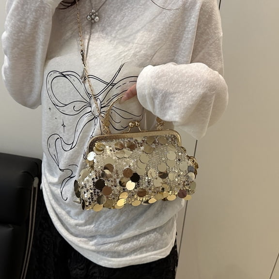XYRSRUW Stylish Evening Bag for Women, Fashionable Sequin Crossbody Purse with Chain Shoulder Strap, Trendy Clutch Handbag for Parties and Events