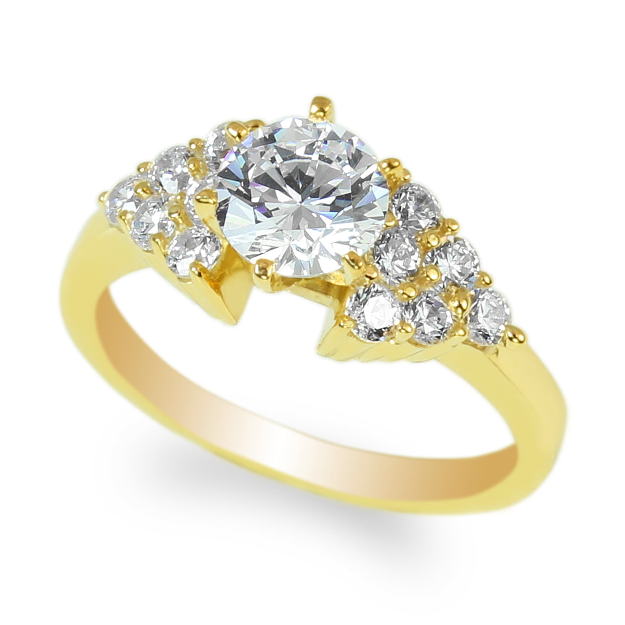 Ladies 10K Yellow Gold Solid  Solitaire Ring with Accents 1.0CT CZ Clear Stone 