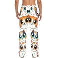 thumbnail image 4 of Cotton Mens PJ Pajama Pants Bottoms Waistband Sleepwear with Pockets Cartoon Cat Face with Big Eye, 4 of 7
