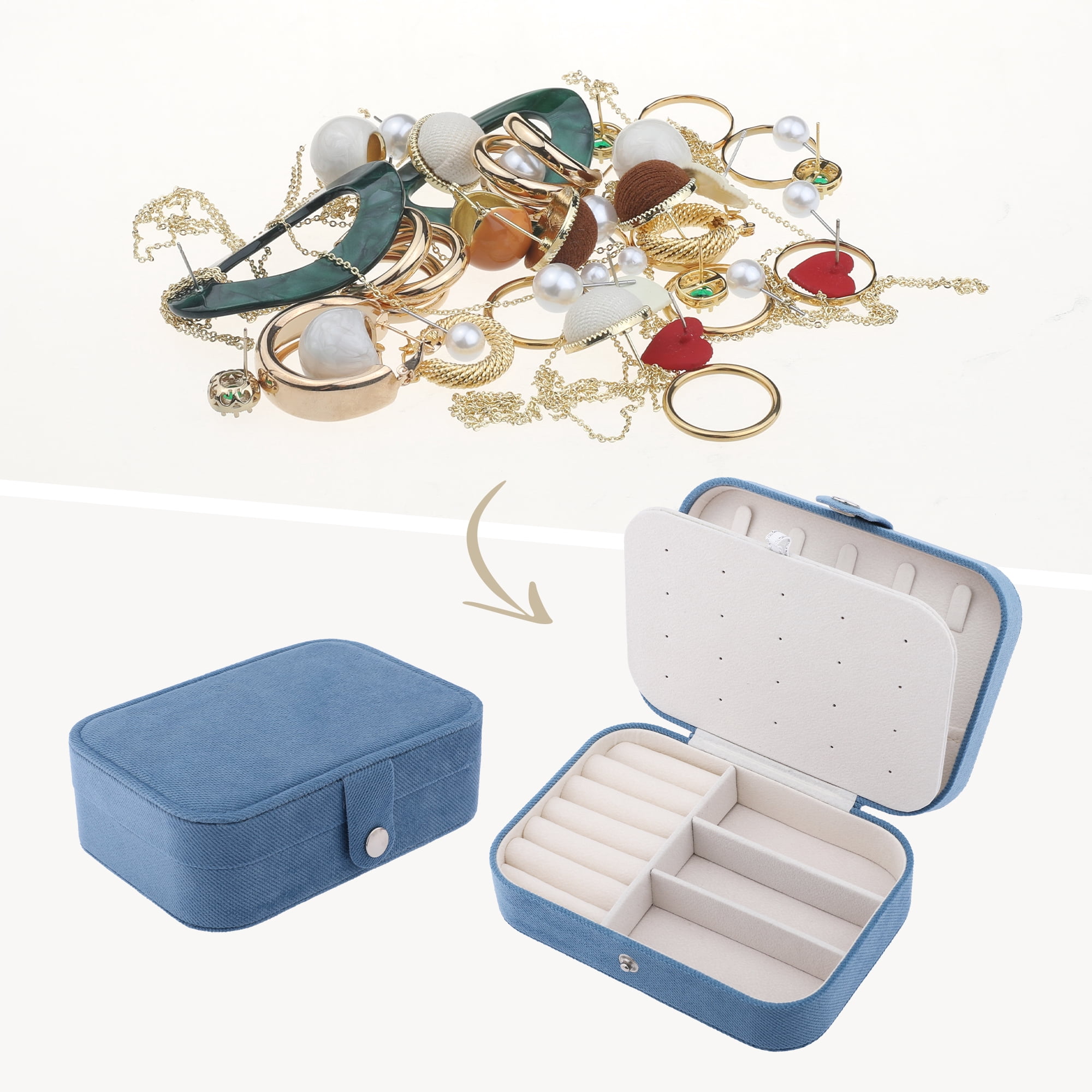 Unique Bargains Travel Compact Jewelry Box for Women Blue