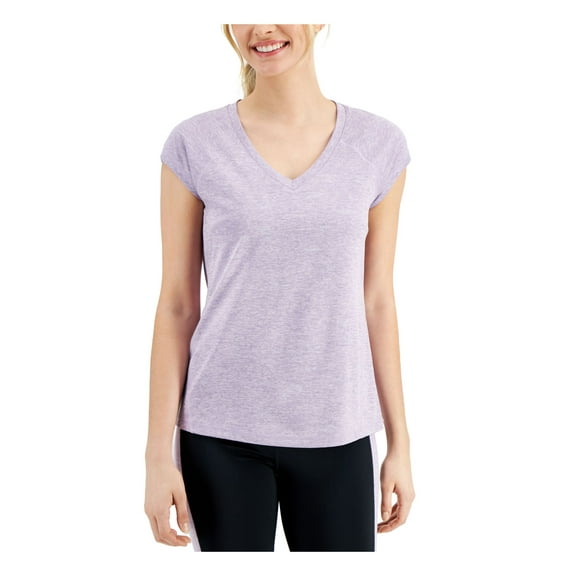 IDEOLOGY Womens Purple Moisture Wicking Heather Short Sleeve V Neck Active Wear T-Shirt S
