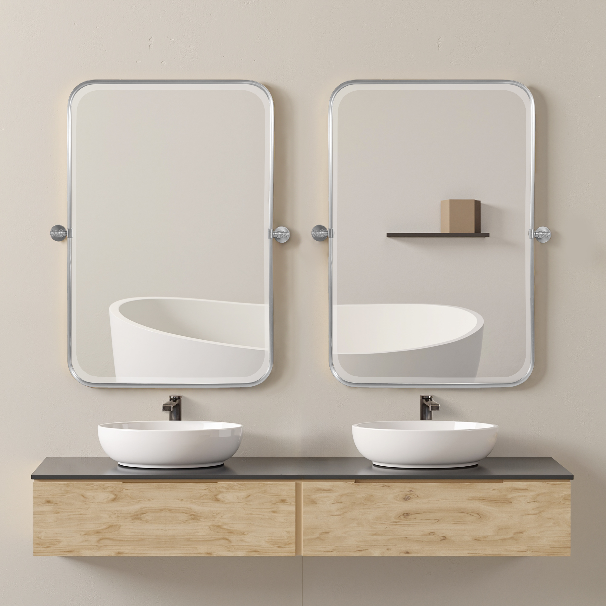 MAYEERTY 36"×24" Gold Iron Rectangular Wall Mirror Rounded Corners, Rotating Hardware for Bathroom