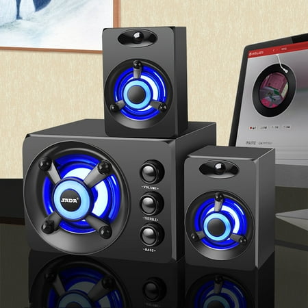 USB 2.1 Desktop Computer Speaker with Colorful/Blue LED Light Music Player Subwoofer Bass Audio For PC Laptop (Best Music Player For Pc With Bass)