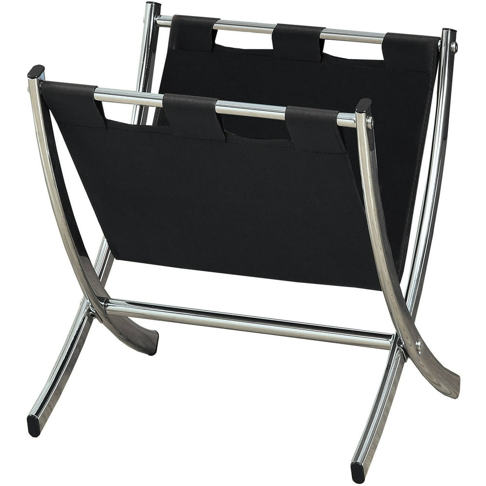 Black LeatherLook/Chrome Metal Magazine Rack