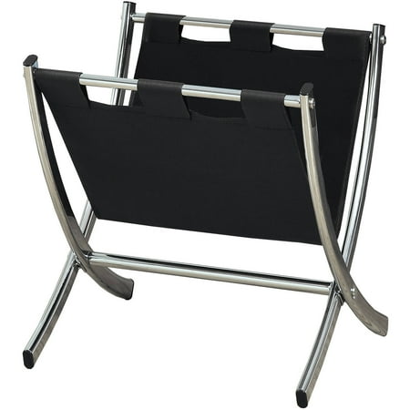 - Black Leather-Look/Chrome Metal Magazine Rack
