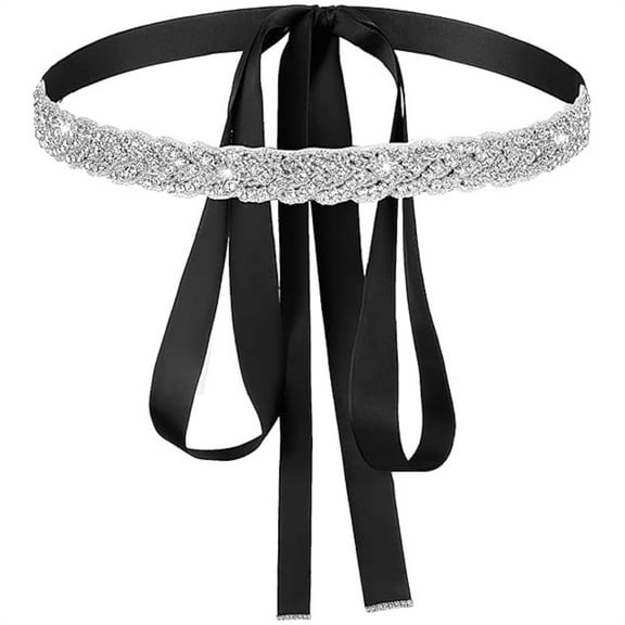 Silver Rhinestone Wedding Waist Belt,Glitter Crystal Bridal Sash Belt,Dress Decorative Waistband,Long Black Ribbon Belt,Jeans Gowns Accessories,for Wedding Birthday Prom Party 1Pcs