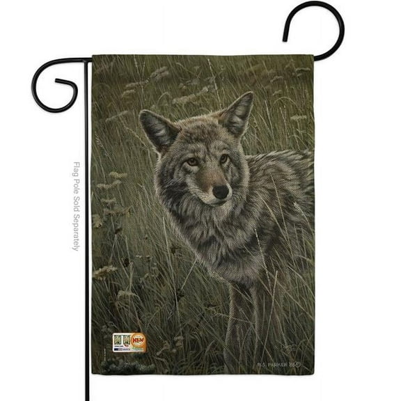 Breeze Decor BD-WL-G-110089-IP-DB-D-US16-AL 13 x 18.5 in. Coyote Burlap Nature Wildlife Impressions Decorative Vertical Double Sided Garden Flag