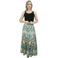 thumbnail image 5 of Bimba Women's Gray Floral Print Cotton Skirt Elastic Waist Maxi Summer Skirts-S, 5 of 5