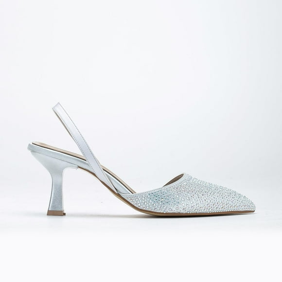 Rae - Zapatos de tacón bajo con tira trasera y diamantes de imitación plateados plateado 23 CM