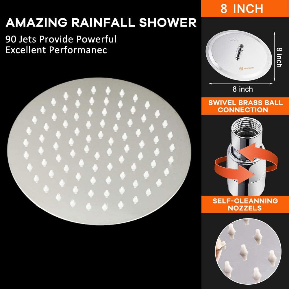 Rain Shower Head, Ultra-Thin Design-Pressure Boosting, Awesome Some Experience, High Flow Stainless Steel Rainfall Head (8 Inch,Chrome Finish)