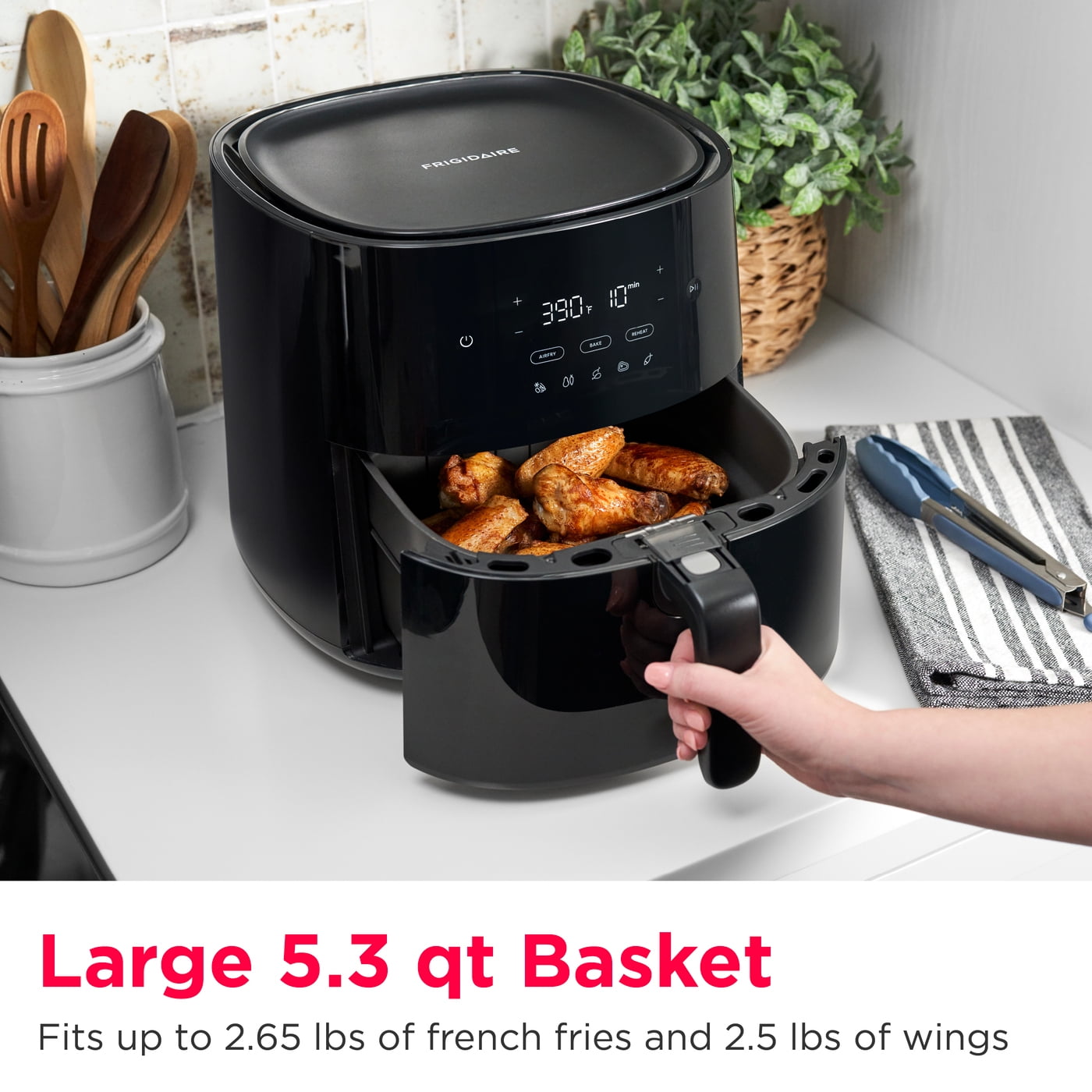 Frigidaire 5.3 QT. Air Fryer with Touch Controls, 3-in-1 Air Fry, Bake, and Reheat, 400°F, Non-Stick, Black