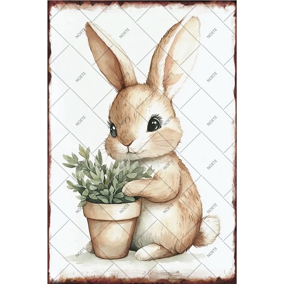 NOETE Easter Tin Sign - 8x12 Inch Vintage Primitive Country Bunny Decorations for Home, Office, Classroom - Rustic Wall Art & Festive Easter Gifts for Kids & Family