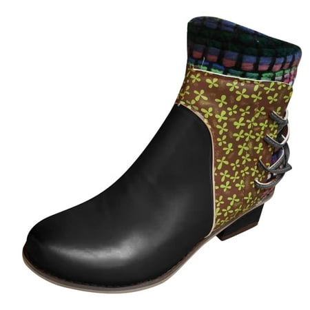 

GNEIKDEING Boots Boots Short Zipper Roman Ethnic Heel Women s Side Women s Boots Gift on Clearance