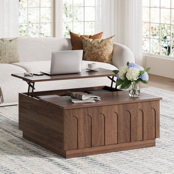 Forturetec Lift Top Coffee Table with Storage, 31.5" Mid Century Coffee Table with Hidden Compartment, Walnut
