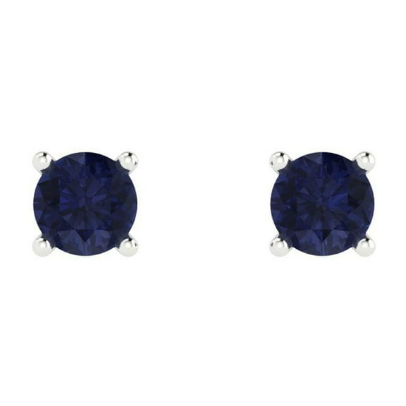 0.2 ct Push-Back Stud Earrings for Women | 3.0mm Round Cut Simulated Blue Sapphire | 18K White Gold