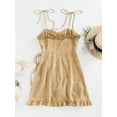 thumbnail image 3 of ZAFUL Women Sexy Prom Dress Polka Dot Ruffle Backless Overlap Dress Light Coffee XL, 3 of 5