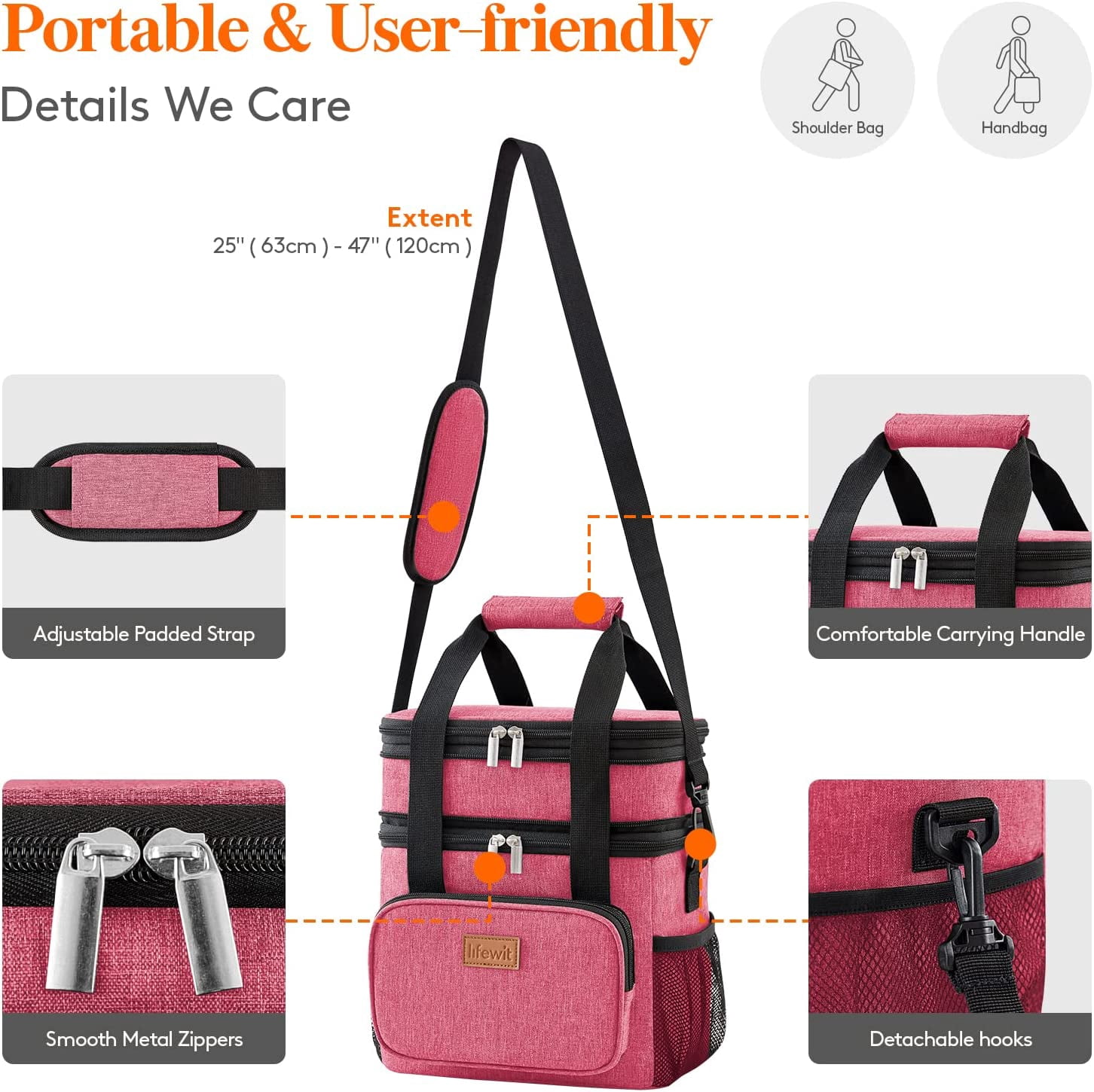 Lifewit Insulated Lunch Bag For Adults - Double Deck, 12L Capacity, Leakproof, With Shoulder Strap (Black)