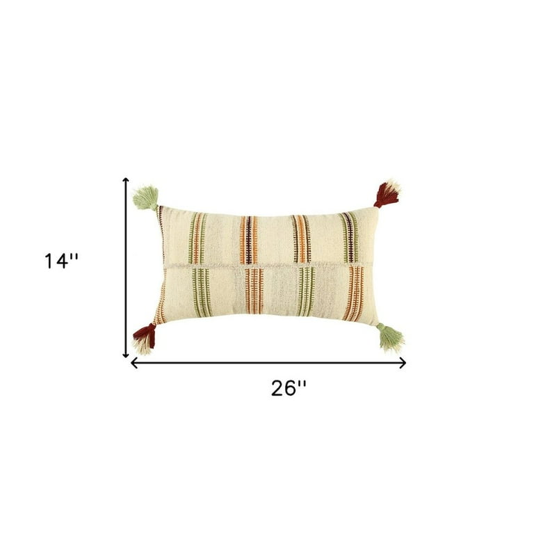 Cream Accent Striped Boho Chic Lumbar Pillow Cream Accent Striped Boho Chic Lumbar Pillow
