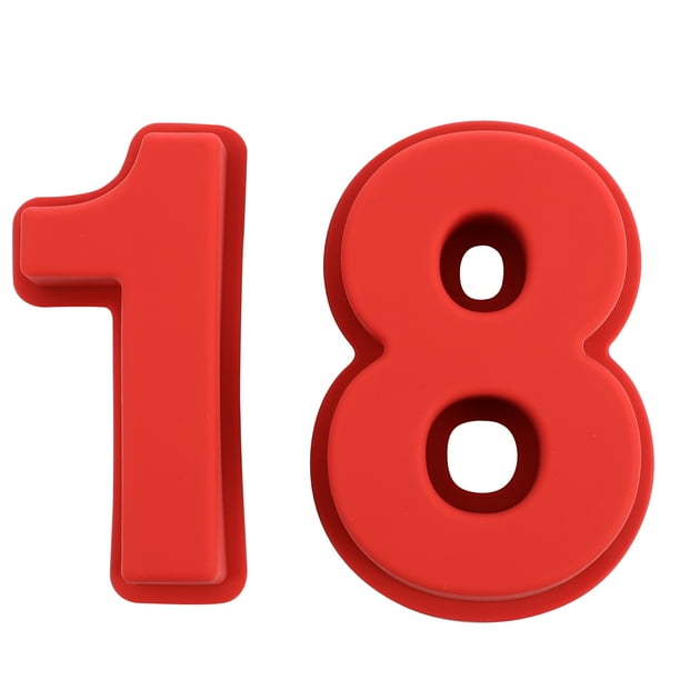 KAKOWELY 2 moldes de silicona para tartas con diseño de números, para hornear tartas de cumpleaños de 18 años (1,8)