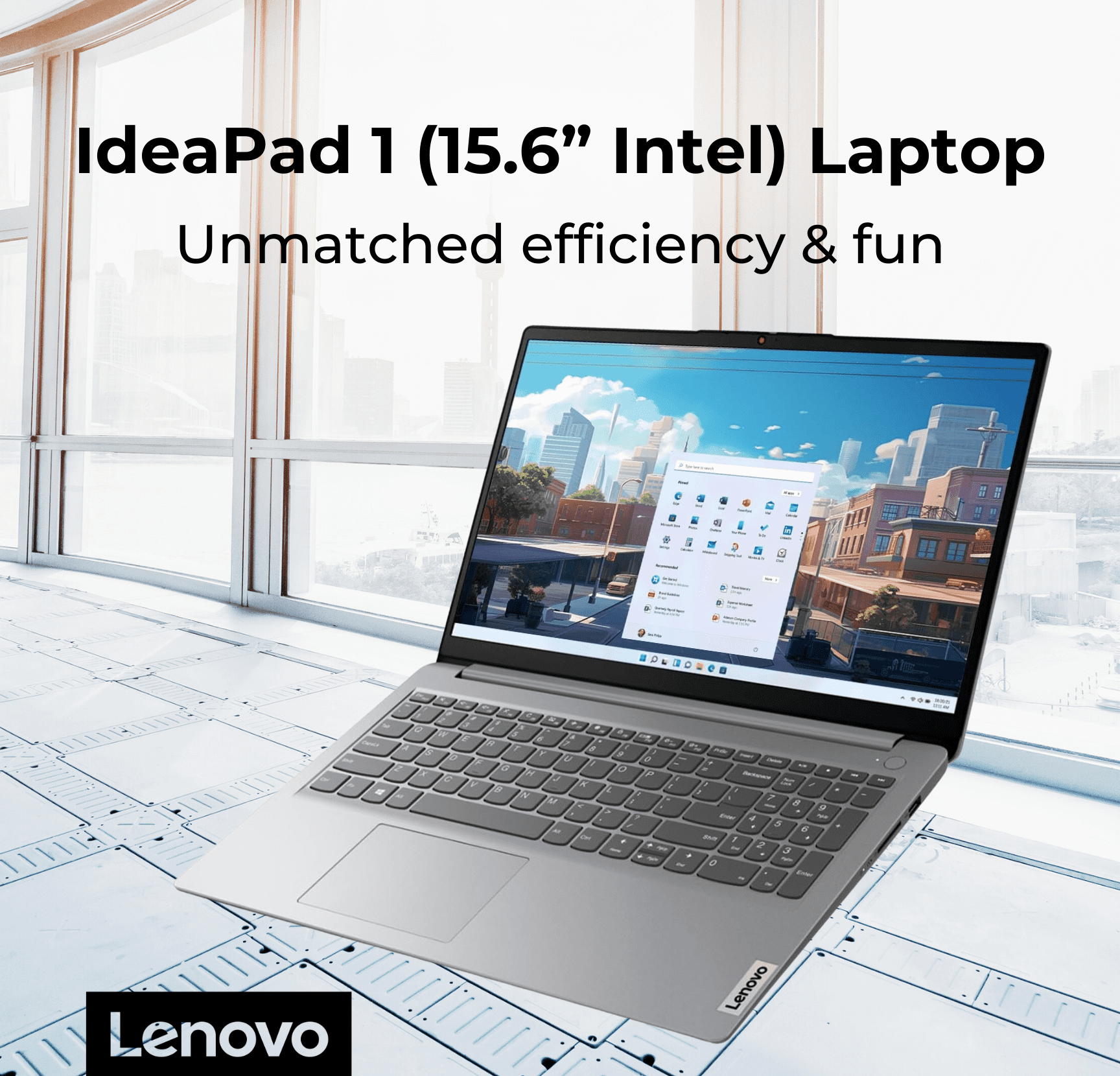 Lenovo IdeaPad 1 Laptop, 15.6" FHD Display, Intel Processor, 12GB RAM, 640GB Storage (128GB SSD + 512GB eMMC), Windows 11 Home, Grey