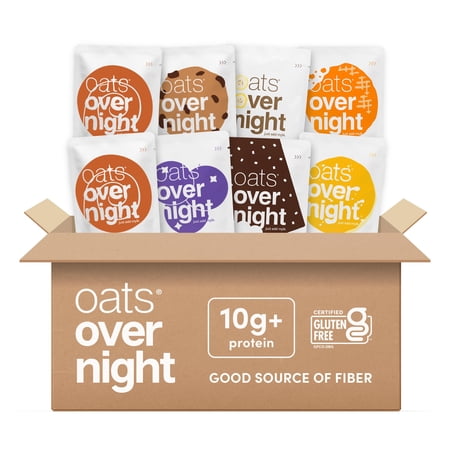 Oats Overnight Vegan Variety Pack - High Protein, High Fiber Breakfast Protein Shake - Gluten Free Oatmeal, Non GMO High Protein Oatmeal - Banana Bread, Blueberry Cobbler & More (16 Pack)