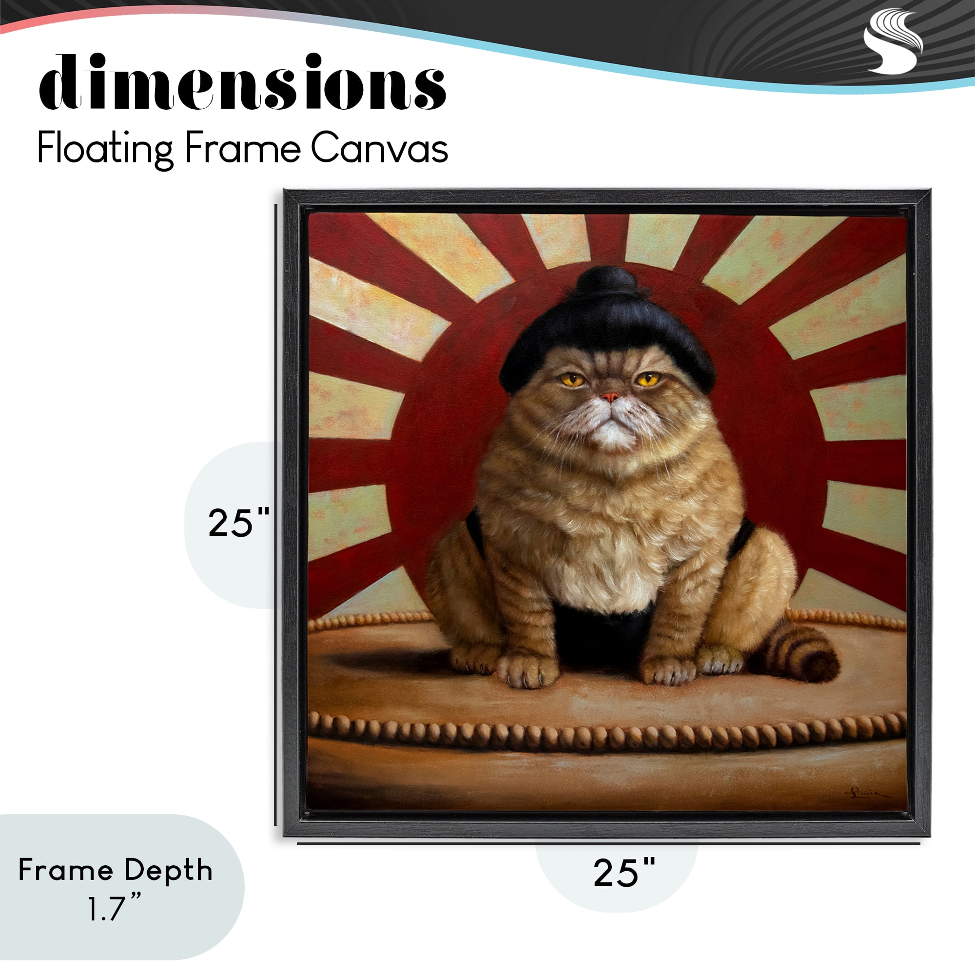 Stupell Industries Sumo Cat with Sun Rays Black Framed Floater Canvas Wall Art, design by Lucia Heffernan