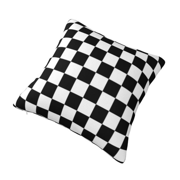 Black White Checkered Pattren Printed Decorative Square Throw Pillow Cover 12"x12"