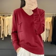 thumbnail image 3 of Feancey Womens Soft Knit Tops Comft Long Sleeve V Neck T-shirts Stretchy Casual Knitted Blouse Spring Trendy Solid Color Pullover with Chest Pocket Red XL, 3 of 4