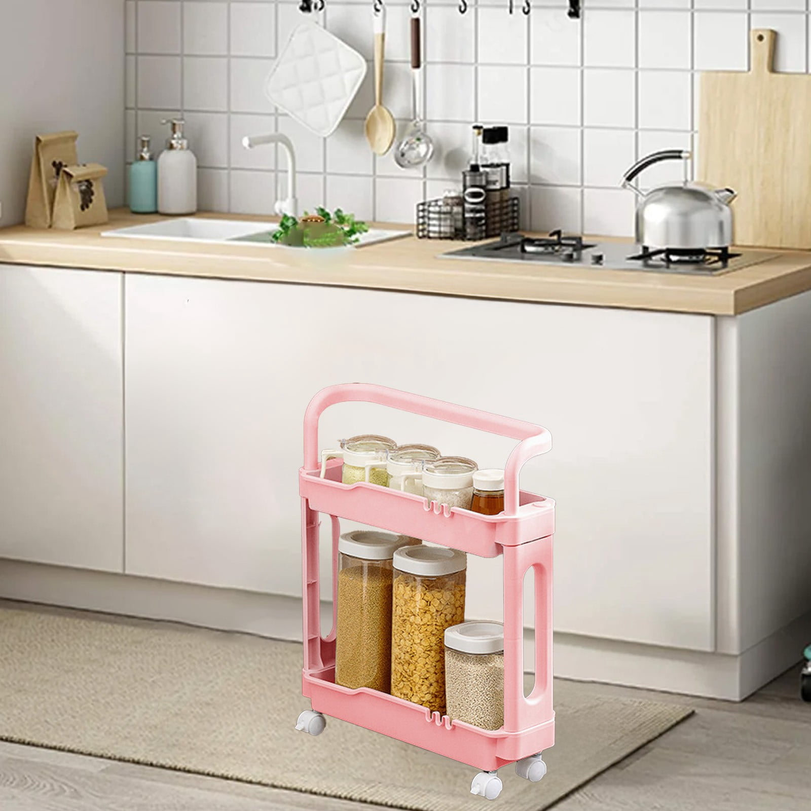 Narrow Bathroom Shelf Storage Cabinet,Slim Side Cabinet Organizer with Multi-layer Shelves for Washroom Kitchen Bedroom and Office,Space Saving Storage Rack for Toiletries and Accessories-B
