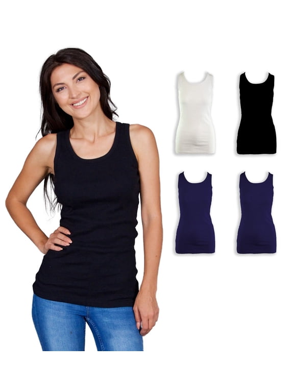 Ribbed Racerback Tank Tops for Women 4-Pack (Black / Grey / White)