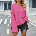 thumbnail image 4 of Duoif Sweaters for Women Trendy Women's Fashion Solid Color Crew Neck Sweater Loose Flared Sleeve Pullover Sweater Women's Sweaters Womens Tops Hot Pink M, 4 of 7