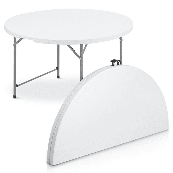 MoNiBloom 4Ft Portable Round Foldable Table, Folding Plastic Desk with Carry Handle and Lock, White