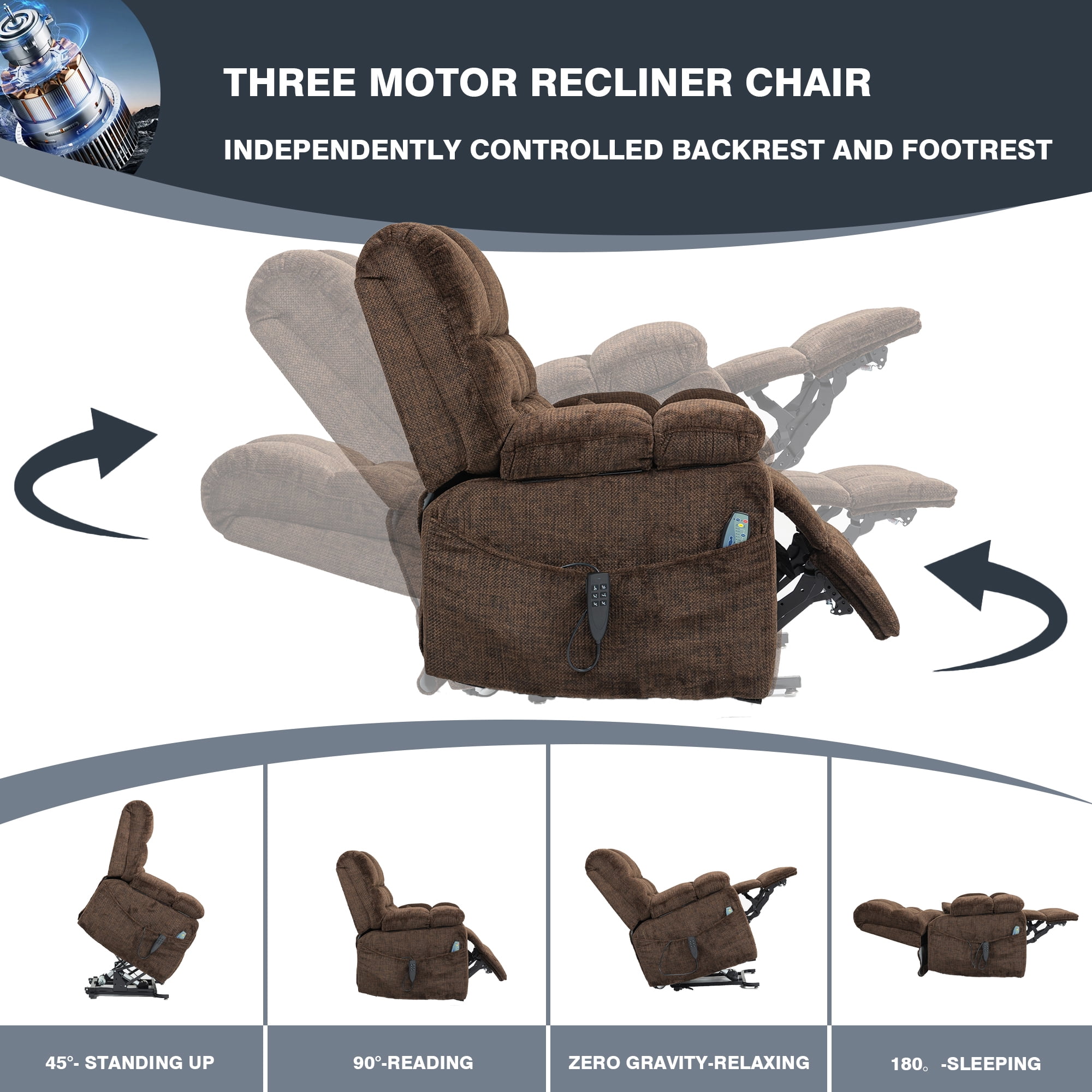 LITVZ Triple Motor Zero Gravity Power Lift Recliner Chair for Elderly, Extra Wide, Lifts Vertically, Legs Elevated Above The Heart, Heat Massage