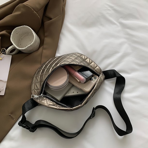 Bolsa Riñonera acolchada informal con entramado rombal, riñonera de invierno para fiesta (champán) Tmvgtek Para estrenar