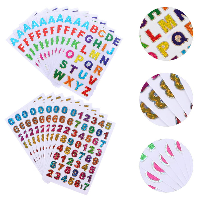 Hemoton 80 Sheets Glitter Letter Stickers Self Adhesive Number Alphabet  Stickers 
