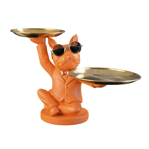 Escultura Perro Gloria Estatua con Bandeja Moderna Animal Llavero de estatua de resina