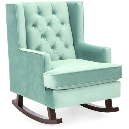 Best Choice Products Tufted Upholstered Wingback Rocking Accent Chair Rocker for Living Room, Bedroom w/ Wood Frame - Mint (Best Furniture Arrangement For Small Living Room)