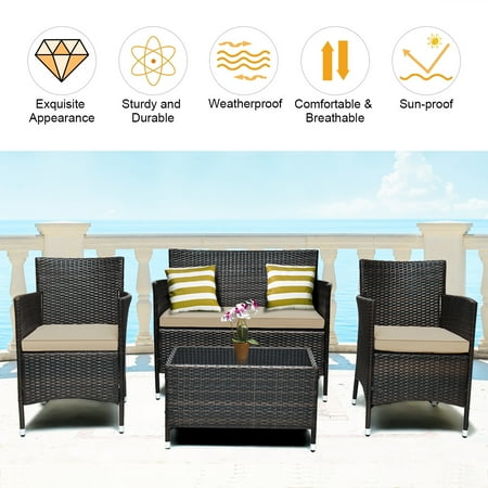 Costway 4pcs Rattan Patio Furniture Set Cushioned Sofa Chair Coffee Table Garden Canada Costway 4pcs Rattan Patio Furniture Set, Giant Outdoor Furniture