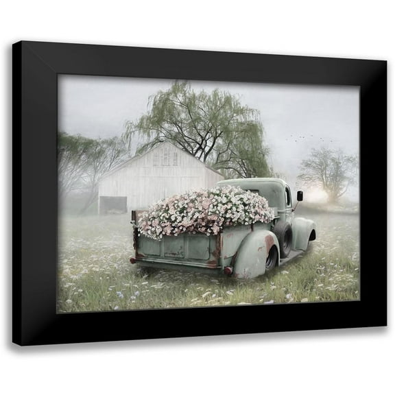 Deiter, Lori 14x12 Black Modern Framed Museum Art Print Titled - Sage Green Truck with Blush Petunias