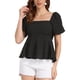 thumbnail image 1 of INSPIRAR CHIC Mariposa con lazo trasero para blusa de manga abullonada de mujer, cuello cuadrado casual, blusa peplum M negra, 1 of 6