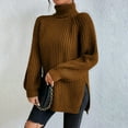 thumbnail image 3 of new autumn and winter women's sweaters long-sleeved turtleneck sweaters slit hem sweaters pullover sweaters-Light Green-XL, 3 of 7