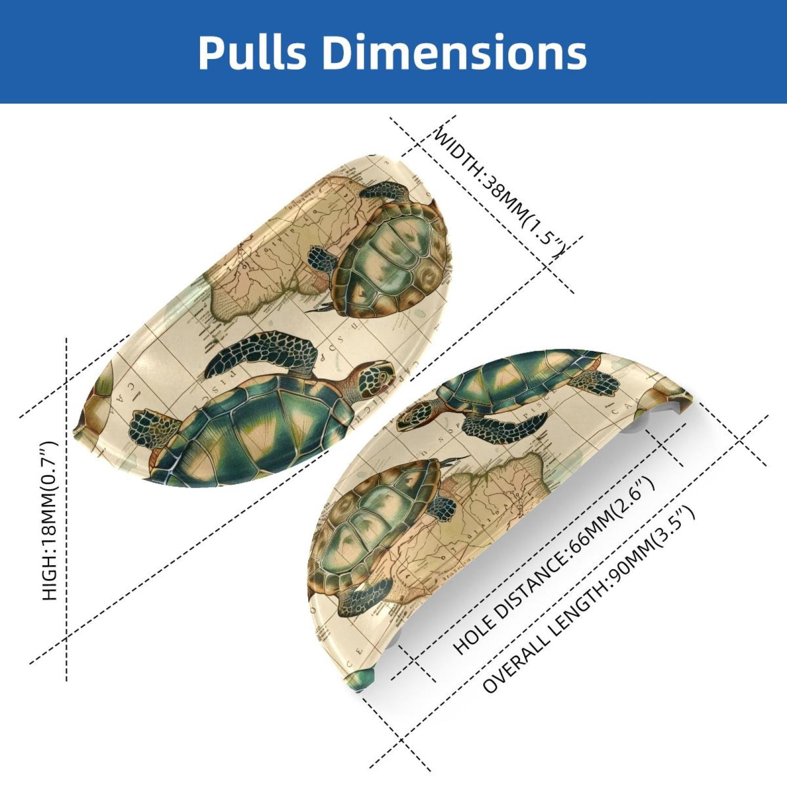 PhooArto 6 Pcs Cup Drawer Pulls, Vintage Map Turtles Pattern Shell Shape Handles Cabinet Knobs for Dresser Cupboard Closet Wardrobe with Screws