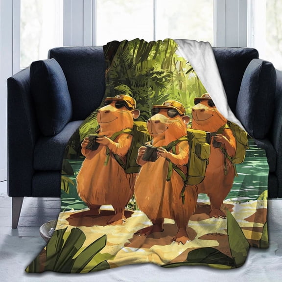 Capybara Adventure Throw Blanket Ultra Soft Cozy Decorative Flannel Blankets for Home Bed Couch Chair Travel 50x40