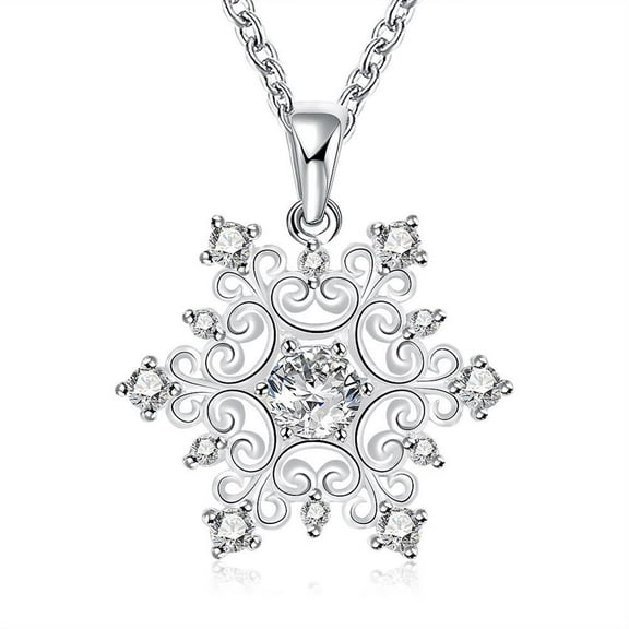 1 pc Fashion Popular Brass Cable Chain Snowflake Cubic Zirconia Pendant Necklace Christmas Jewelry Silver color Plated 18 inch